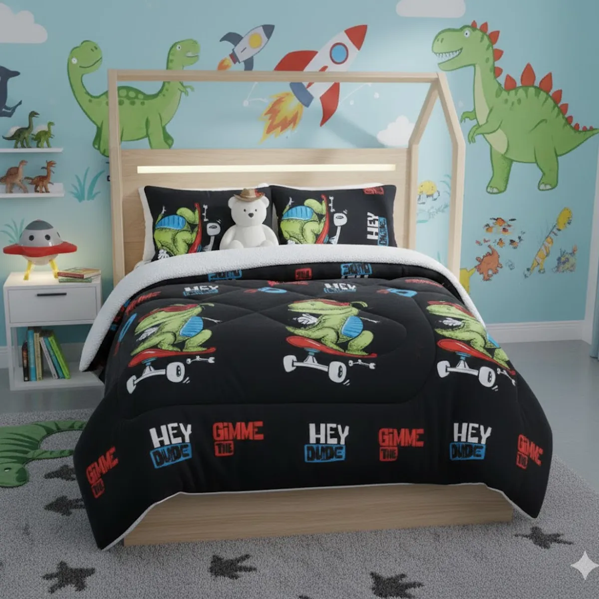 DIANA - COBERTOR DE NIÑO PARA INVIERNO PLUSH CON CHIPORRITO 1.5 PLAZA CON DISEÑO COCODRILO