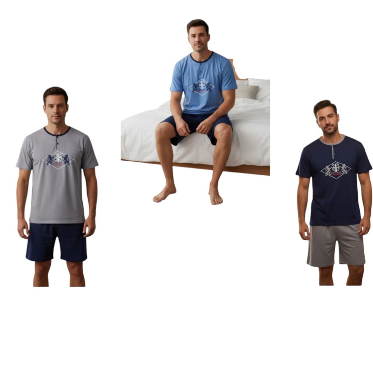 AGW - Pack 3 Pijamas Hombre Verano Algodón