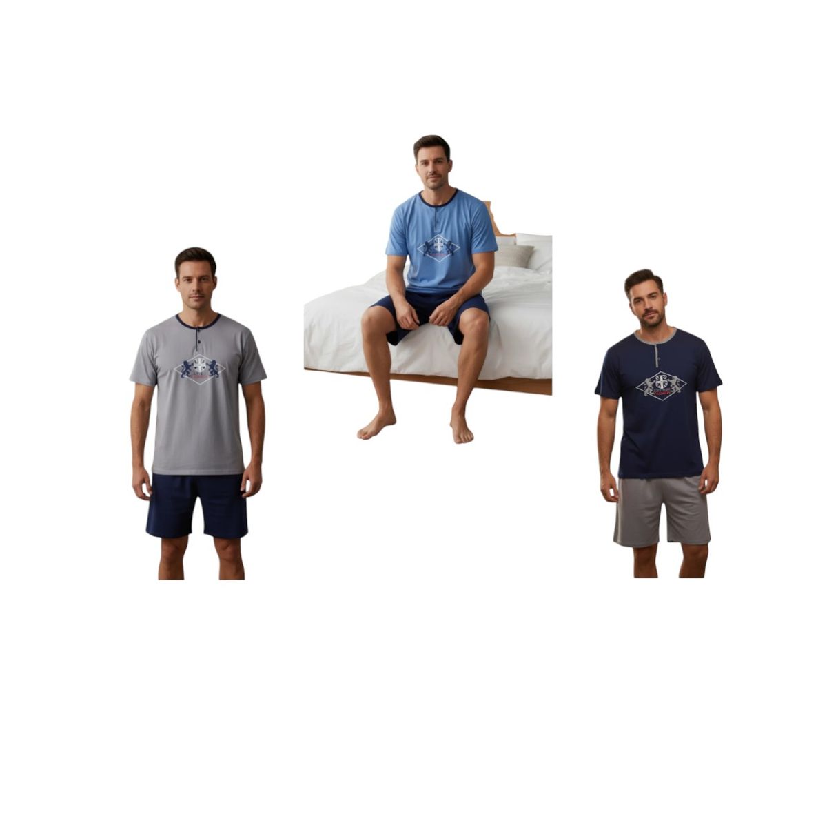AGW - Pack 3 Pijamas Hombre Verano Algodón
