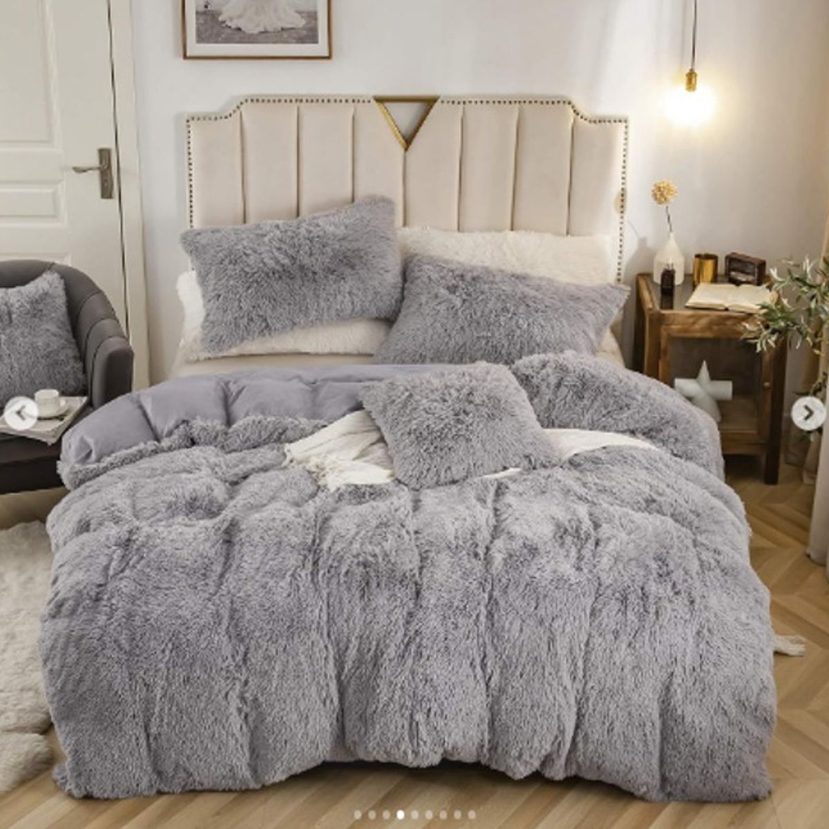 DIANA - PLUMON O COBERTOR PELUDO CON CHIPORRO 2 PLAZA COLOR LISO GRIS 230CM X 250CM