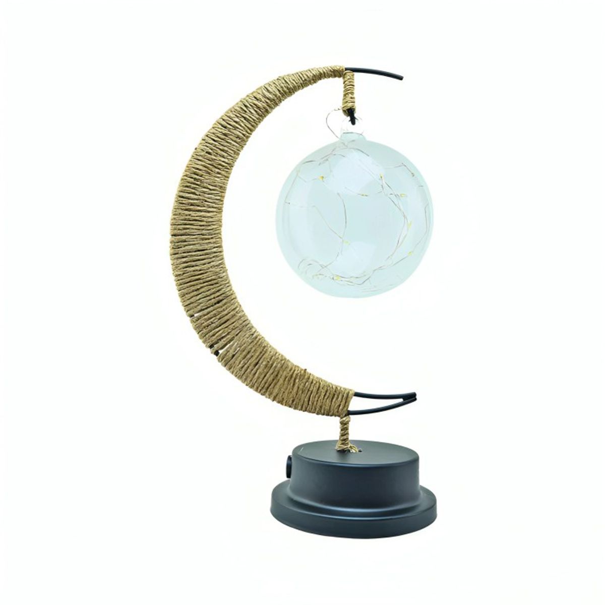 GENERICO - Lámpara LED Media Luna con Cáñamo y Colgante Bola