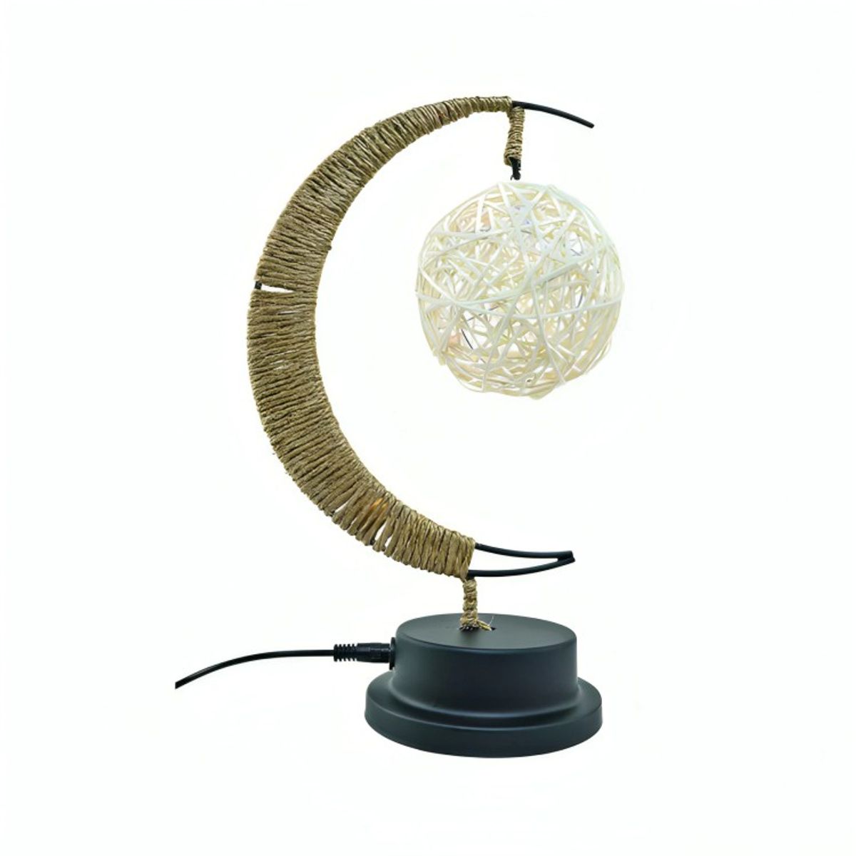 GENERICO - Lámpara LED Media Luna con Cáñamo y Colgante Rattan