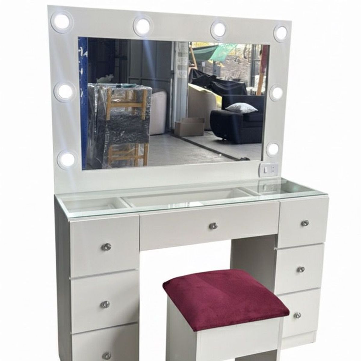 GENERICO - TOCADOR CON LUCES ESTILO HOLLYWOO CON 7 CAJONES 100 CM