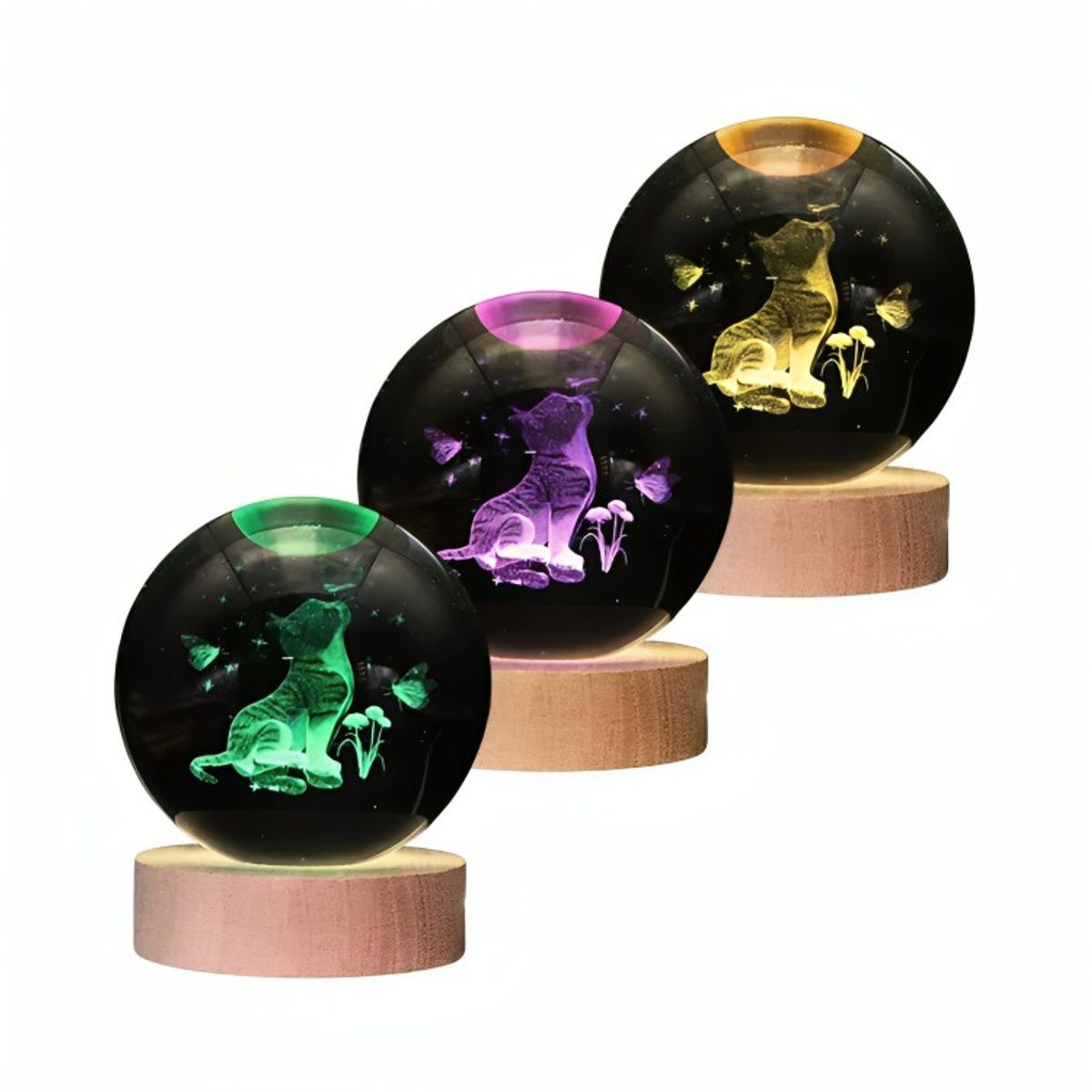 GENERICO - Lampara Bola De Cristal LED RGB Colores Gato