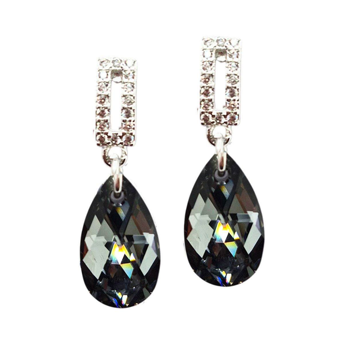 JOYAS MONTERO - Aros Palermo Baño de Oro Blanco Creado con Cristal Swarovski® Silver Night