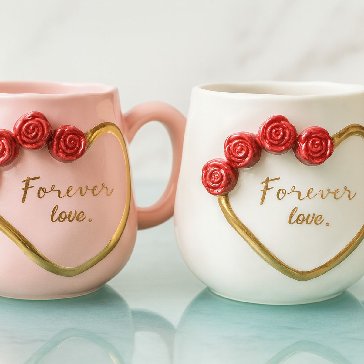 GENERICO - Taza Forever Love con Rosas en 3D