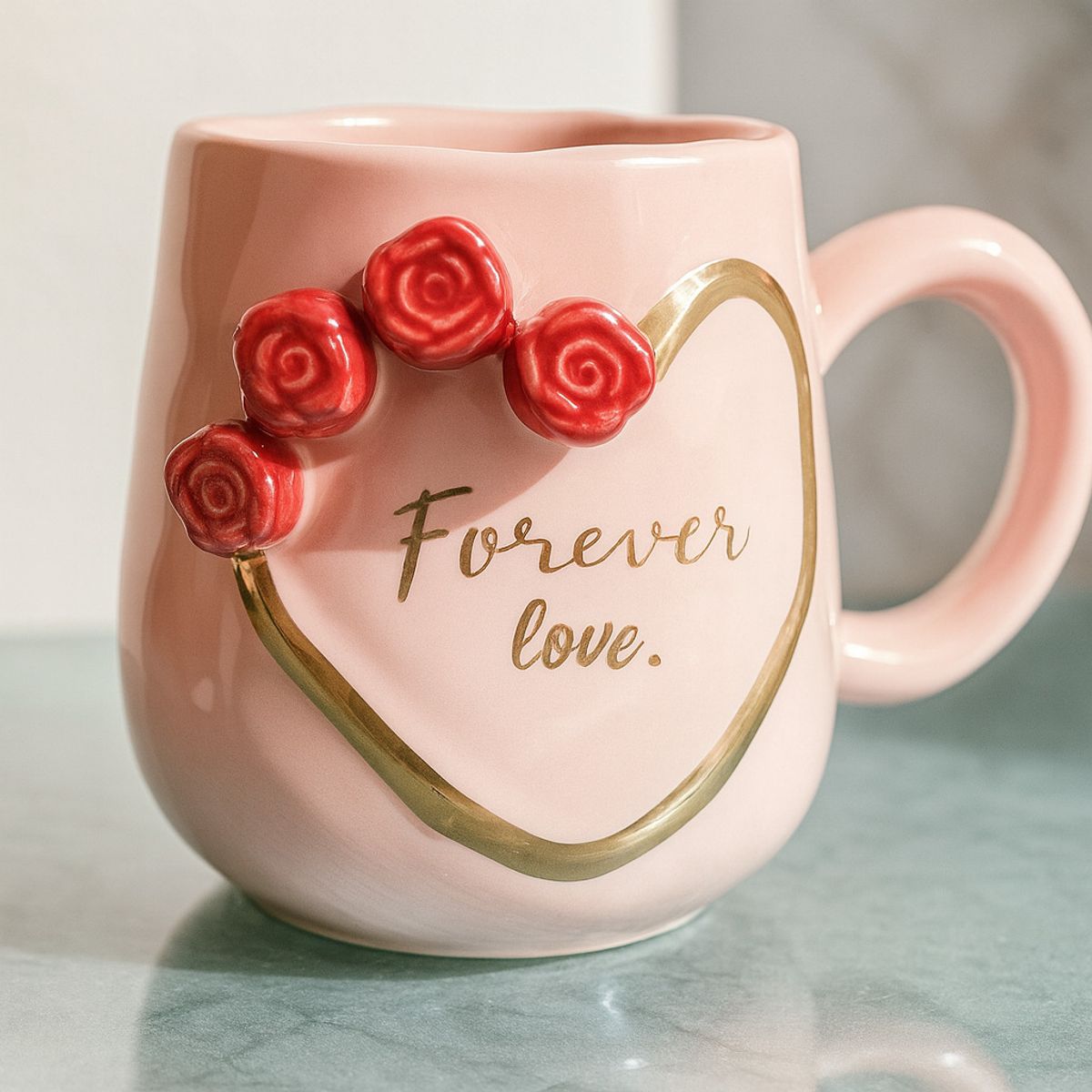 GENERICO - Taza Forever Love con Rosas en 3D