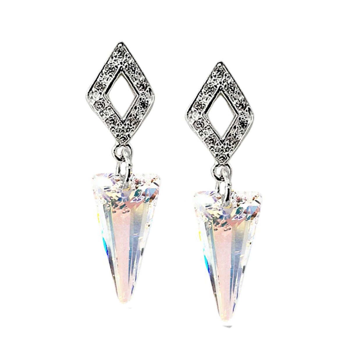 JOYAS MONTERO - Aros Roma Baño de Oro Blanco Creado con Cristal Swarovski® Aurora Boreal