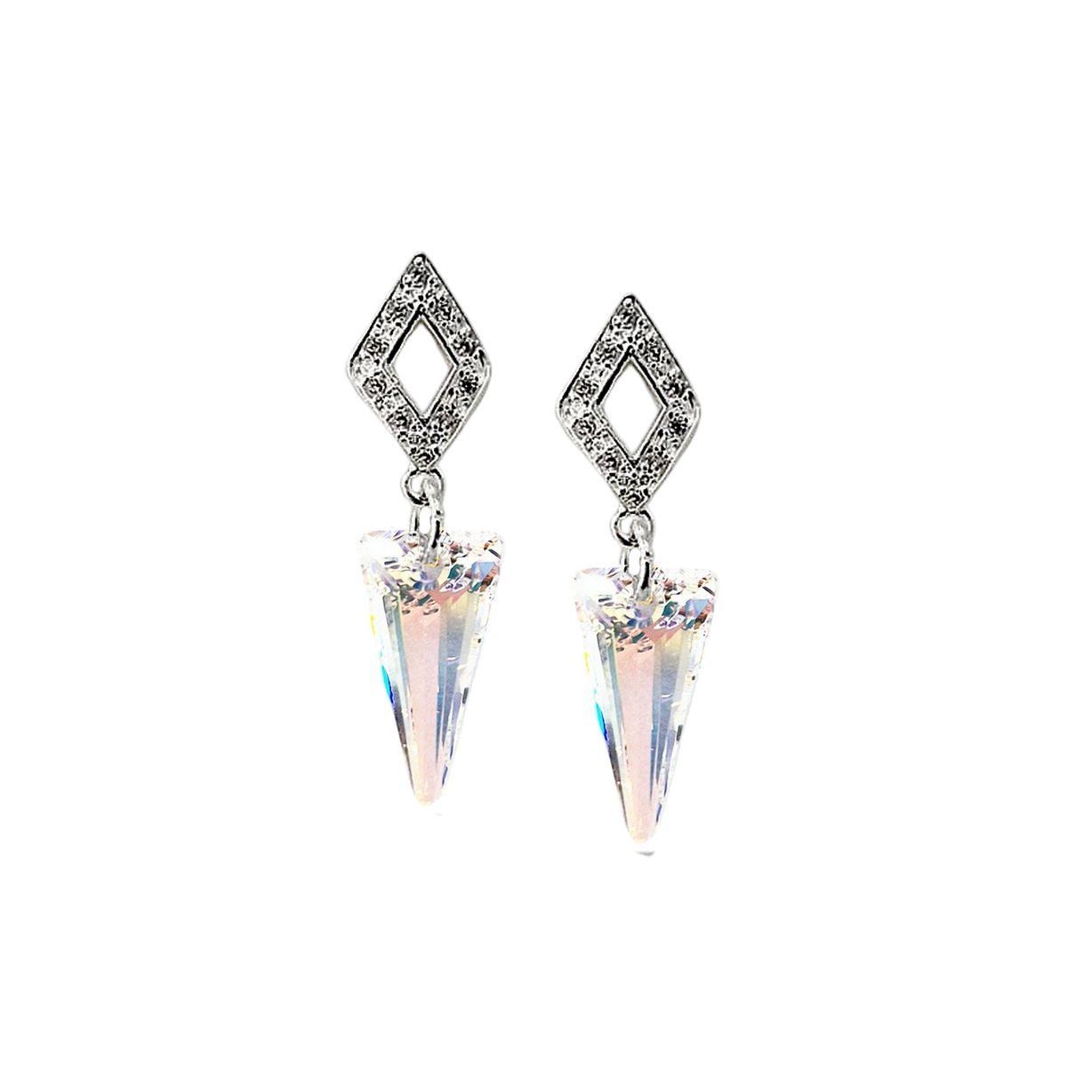 JOYAS MONTERO - Aros Roma Baño de Oro Blanco Creado con Cristal Swarovski® Aurora Boreal