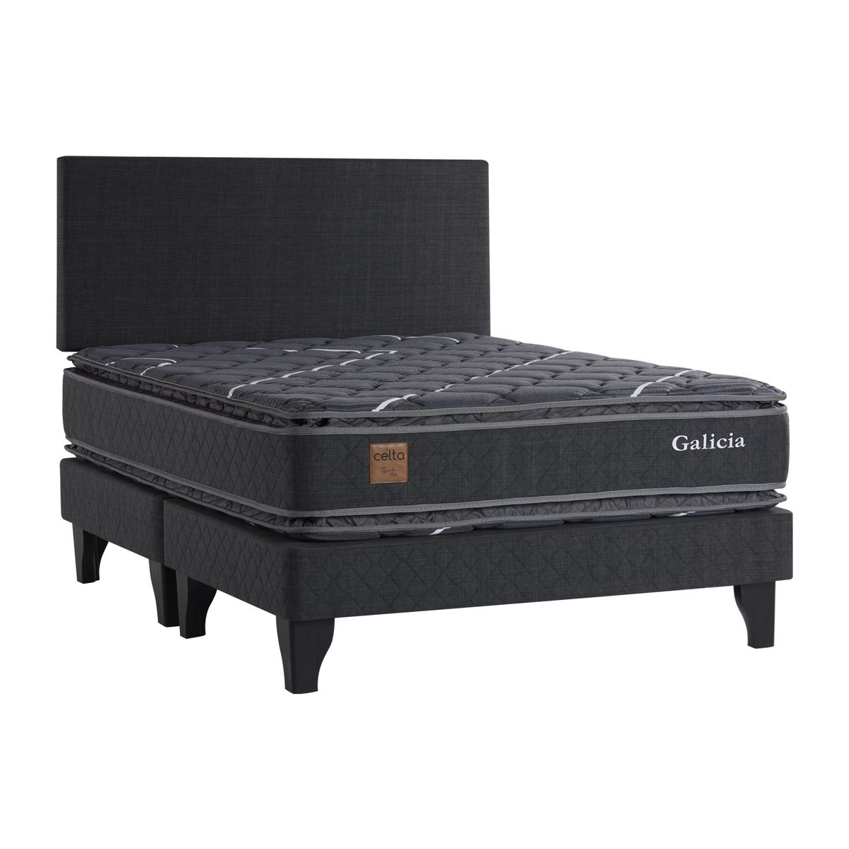 CELTA - Cama Europea Pocket Plus Galicia 2 plazas x 2 m BD + Respaldo Tela L