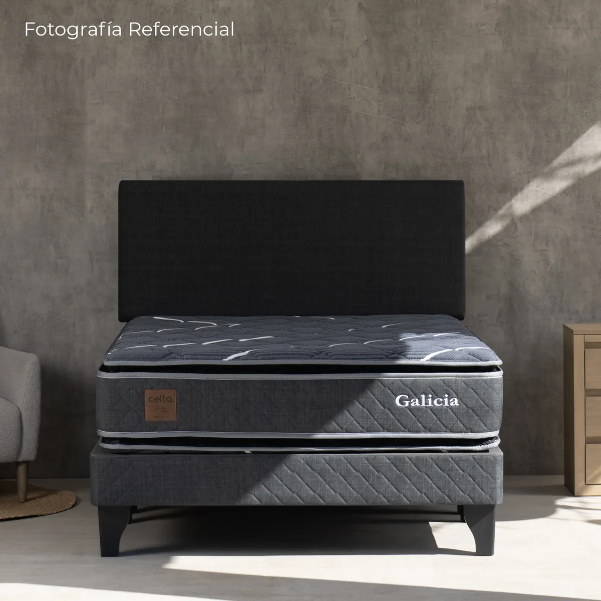 CELTA - Cama Europea Pocket Plus Galicia King + Respaldo Tela L
