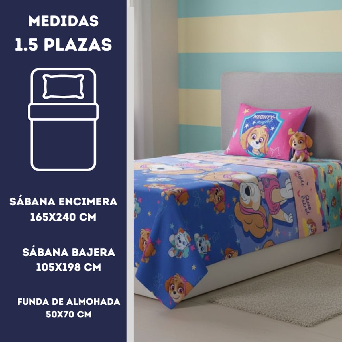 MASHINI - Juego Sábanas Mashini Paw Patrol Skye Niña 1.5 Plazas