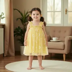 CHINA - Vestido De Malla Amarillo Con Estampado De Margaritas CJ126