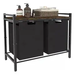 MUNDO MAGIA - Cesto Para Ropa Sucia Extraíble 2 Compartimentos 95l Negro