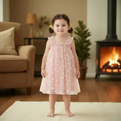 CHINA - Vestido De Malla Rosado Con Estampado De Margaritas CJ125