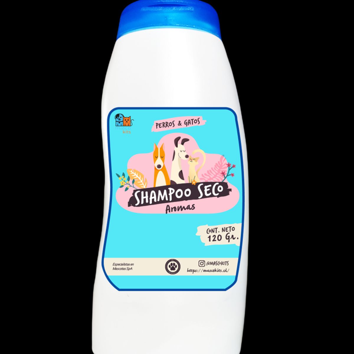 MASCOKITS - Shampoo Seco Aromas Para Perros Y Gatos 120 Gr Coco Vainilla