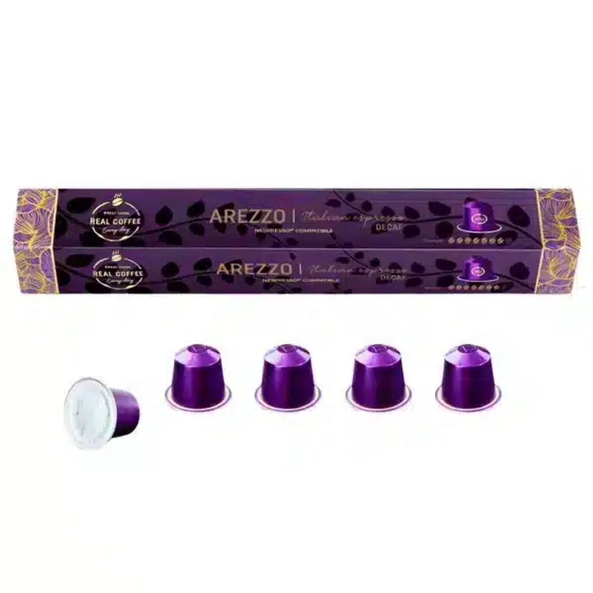 REAL COFFEE - 10 Cápsulas Compatibles Nespresso Arezzo Descafeinado, Real Coffee
