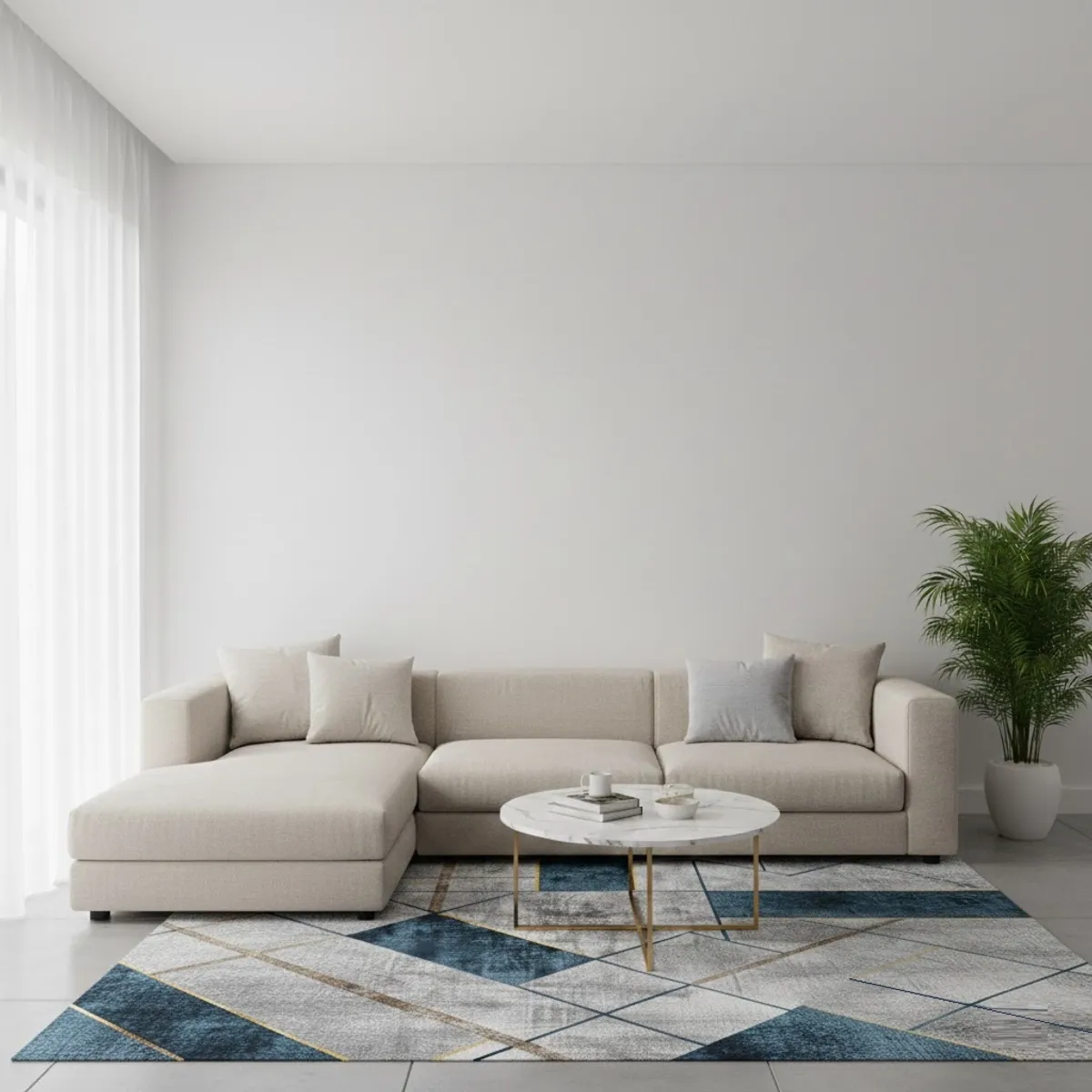 GENERICO - ALFOMBRA 200X240 CM DISEÑO GEOMETRICO AZUL ELEGANTE MODERNA DCOIDEA