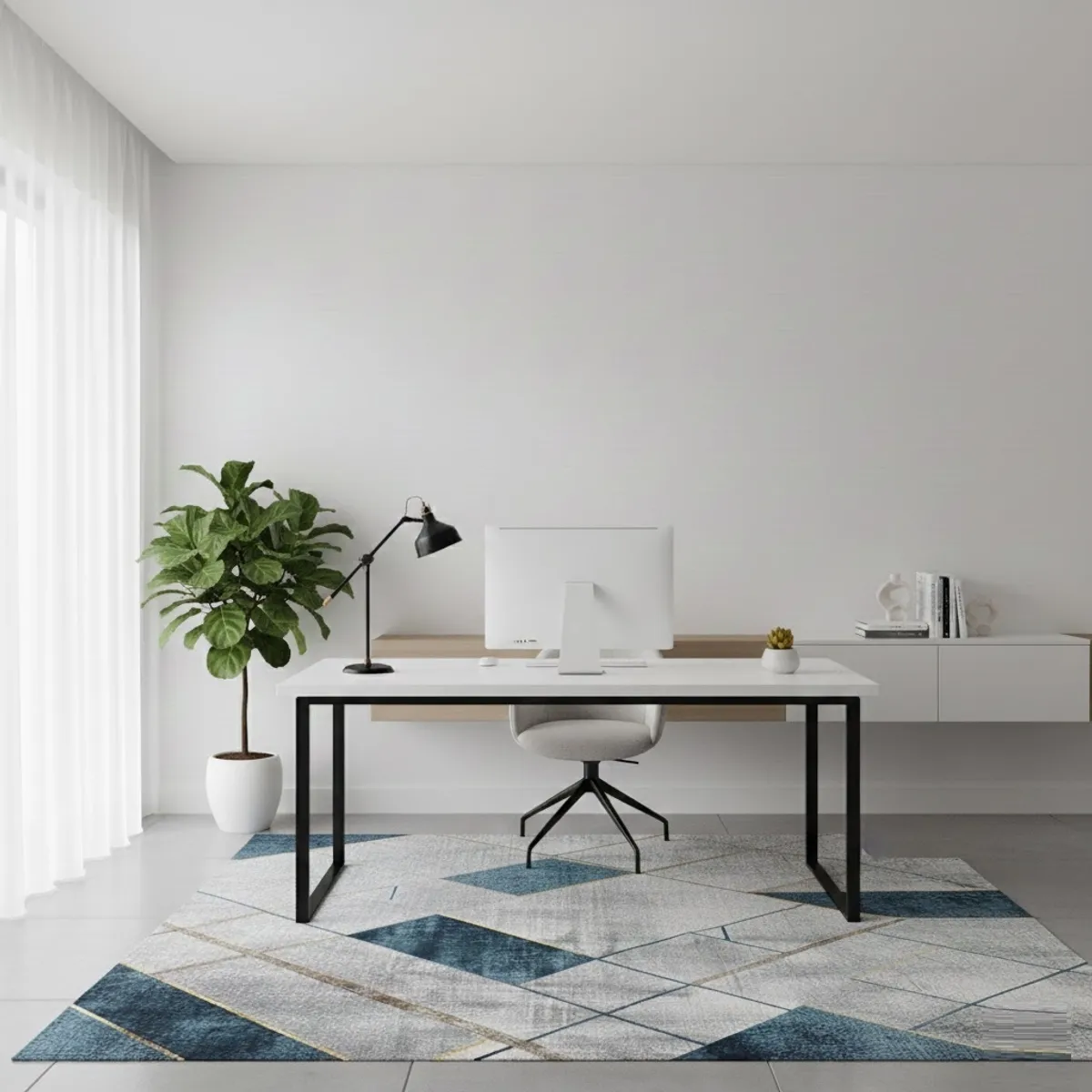 GENERICO - ALFOMBRA 200X240 CM DISEÑO GEOMETRICO AZUL ELEGANTE MODERNA DCOIDEA