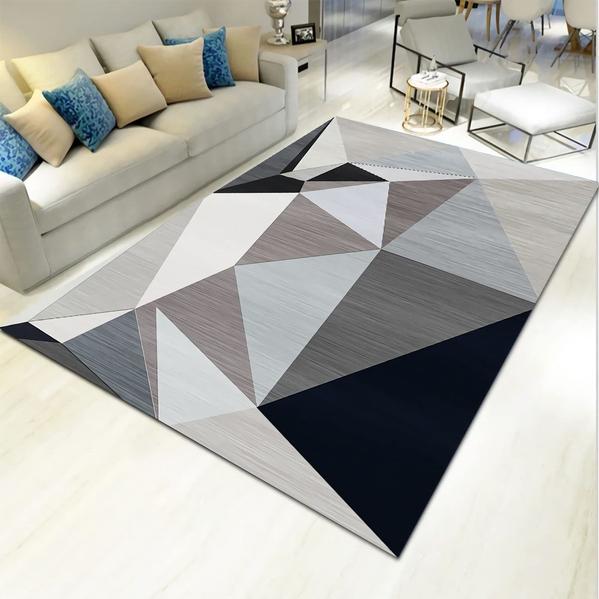 GENERICO - ALFOMBRA 200X240 CM DISEÑO GEOMETRICO GRIS TRIANGULARES ELEGANTE MODERNA DCOIDEA