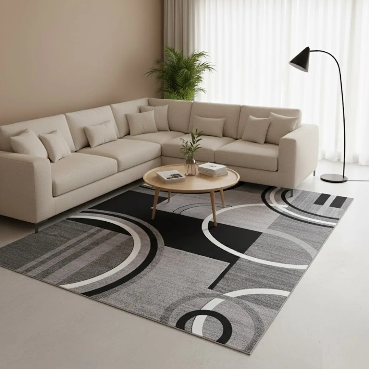 GENERICO - ALFOMBRA CON DISEÑO 180X200 DISEÑO GRIS GEOMETRICO MODERNA ELEGANTE DCOIDEA