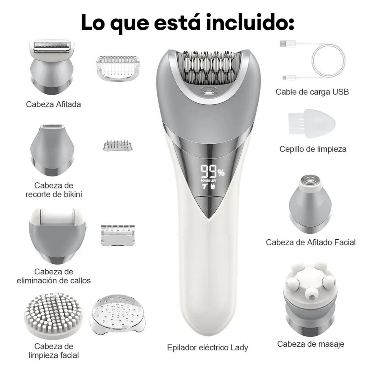 MUNDO MAGIA - Depiladoras Eléctricas 7 En 1 En Seco Y Húmedo Lcd 1400mah Blanco