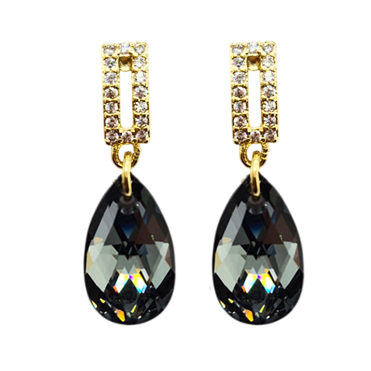 JOYAS MONTERO - Aros Palermo Baño de Oro 24 K Creado con Cristal Swarovski® Silver Night
