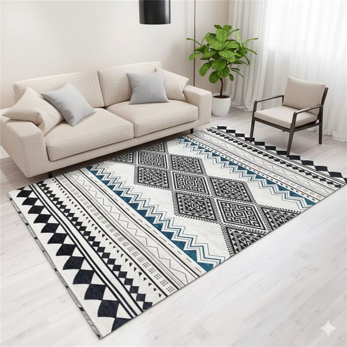 GENERICO - ALFOMBRA 180X200 DISEÑO GRIS GEOMETRICO ZIGZAG  MODERNA ELEGANTE DCOIDEA