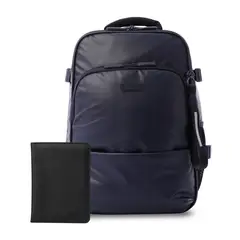 TOTTO - Pack Mochila de viaje Trip Azul + Portapasaporte