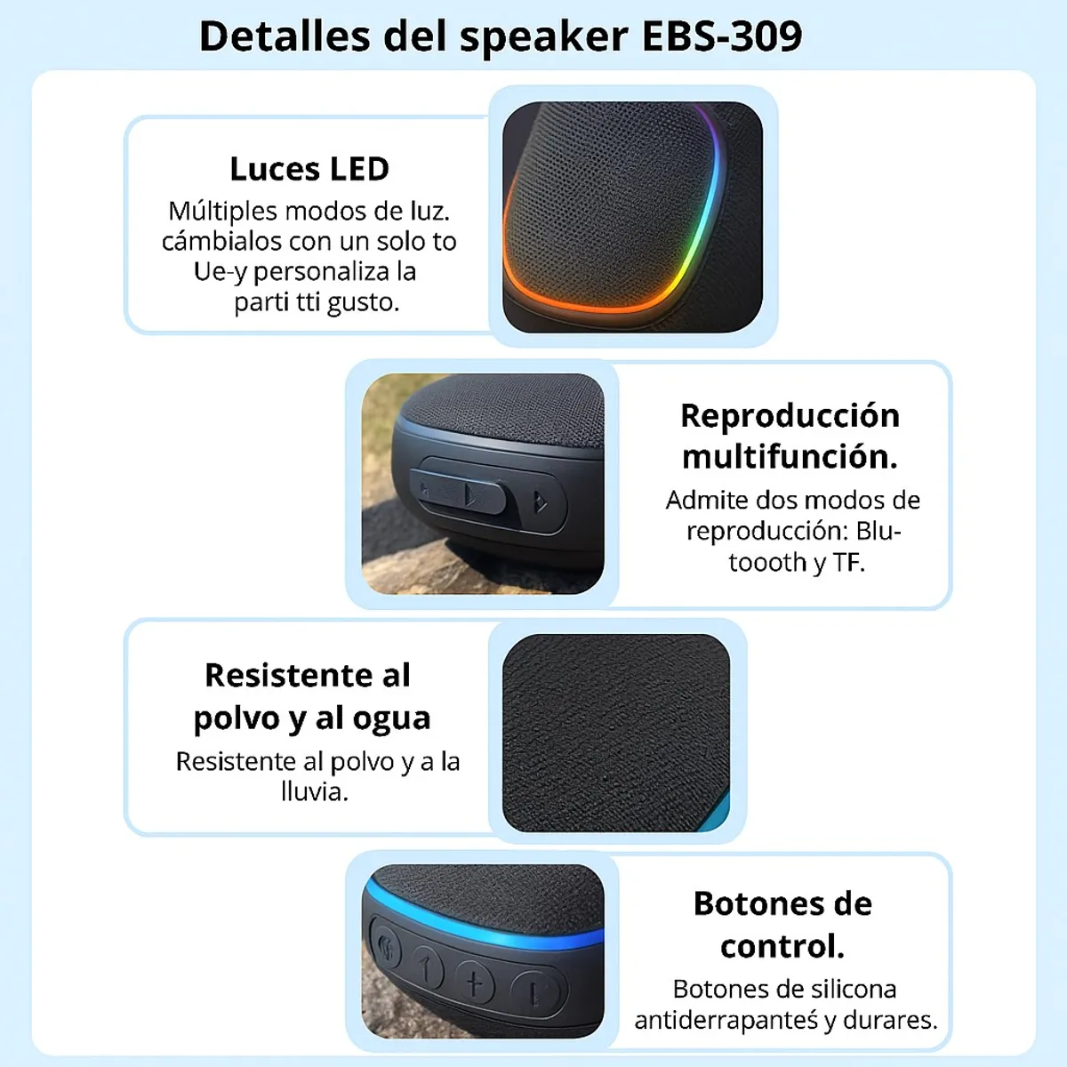 GENERICO - Mini Parlante Bluetooth Portátil con Luces LED RGB  Sonido 360°