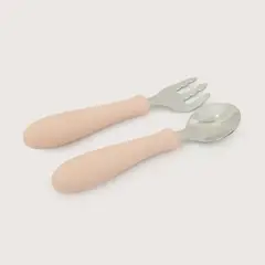 OPALINE - Set cuchara y tenedor acero giratorios rosado