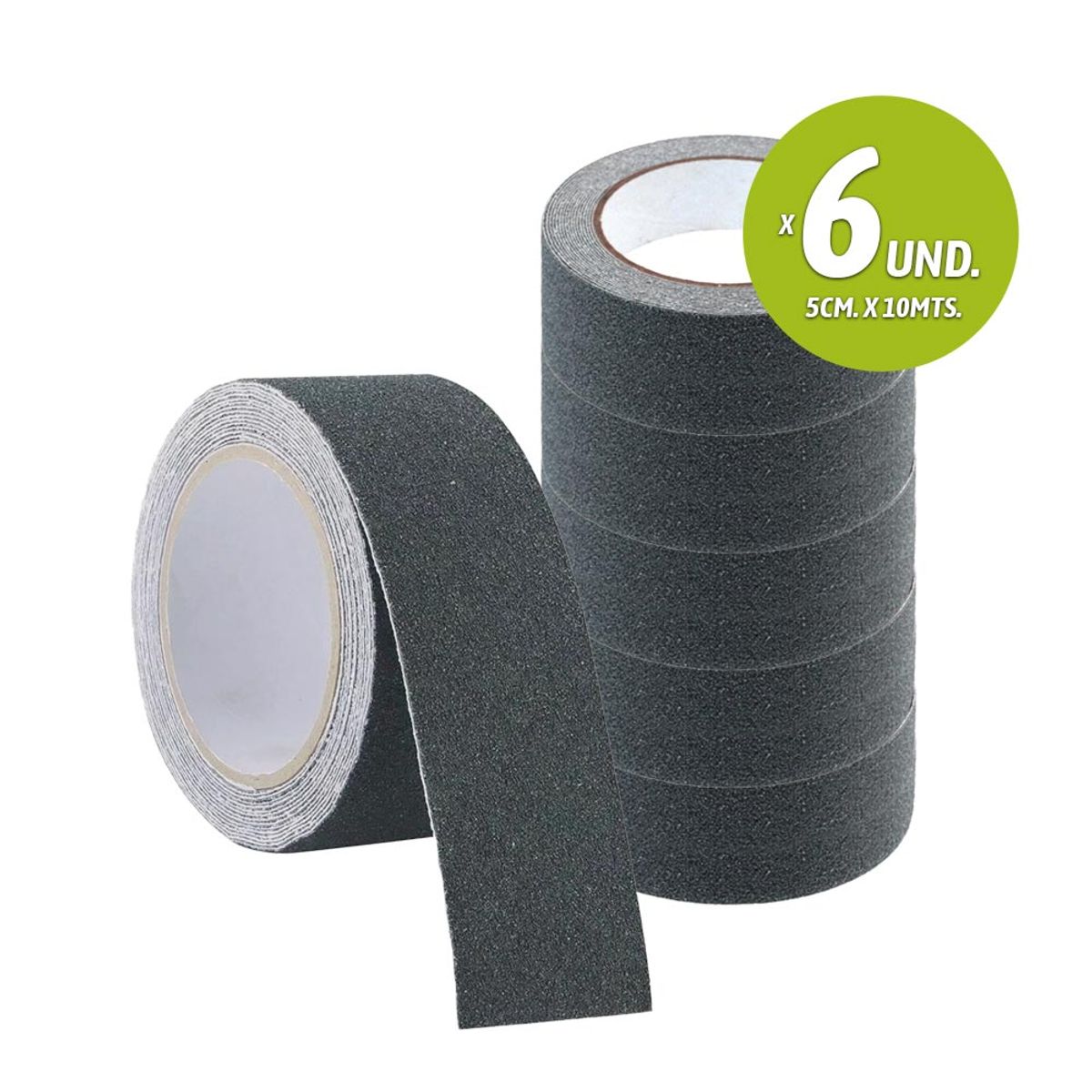 DALI - Cinta Antideslizante Gris 5 cm x 10 m (Pack 6 Unidades) - Alta Adherencia para Pisos, Escaleras y Rampas