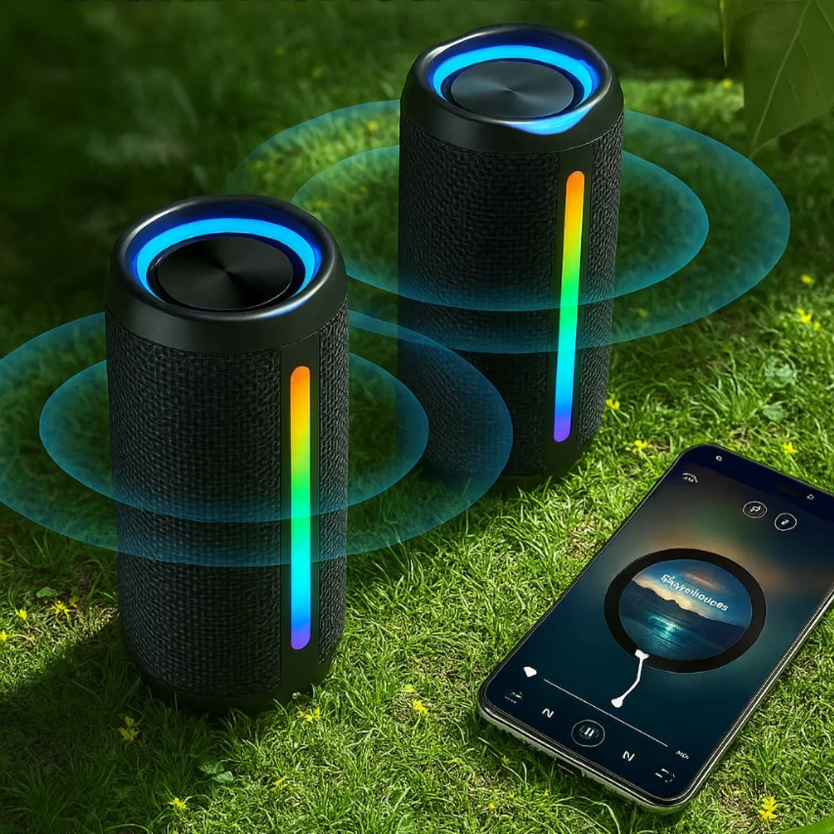 GENERICO - Parlante Bluetooth Portátil TWS con Luces LED RGB  Sonido Envolvente 360°