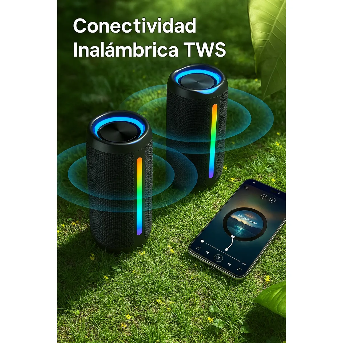 GENERICO - Parlante Bluetooth Portátil TWS con Luces LED RGB  Sonido Envolvente 360°