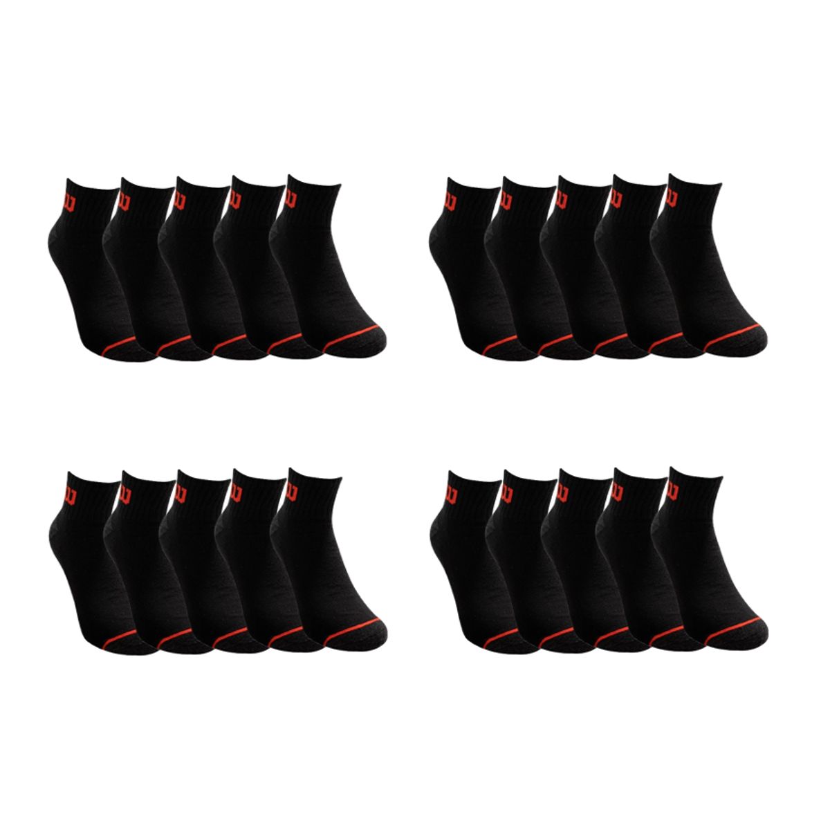 WILSON - Calcetines Wilson 20 Pack Hombre Quarter Reforzados Negro Talla 40 a 44