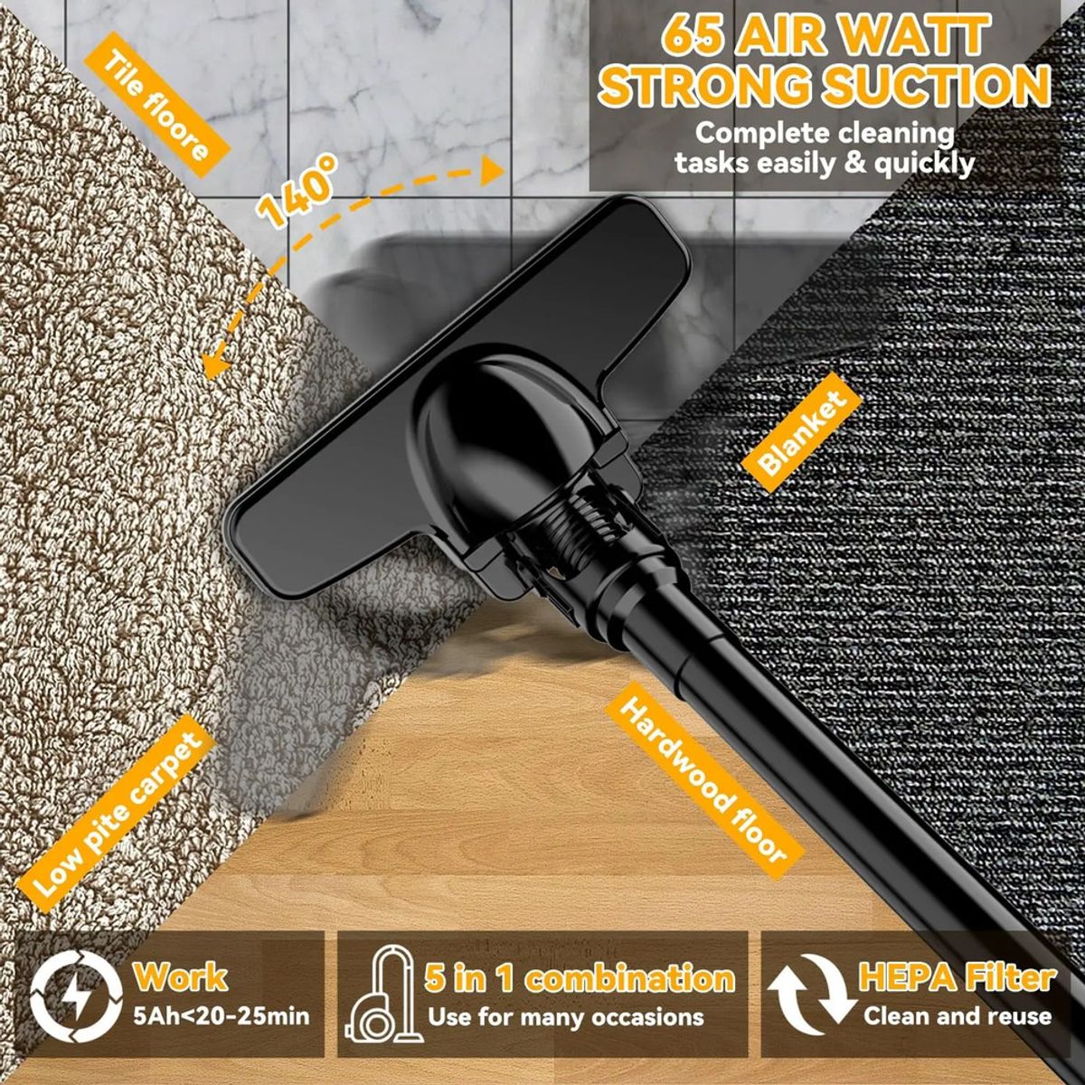 MOVI - ASPIRADORA ELECTRICA INHALABRICA 5 EN 1 CON BATERIA, CON FILTRO DE HEPA