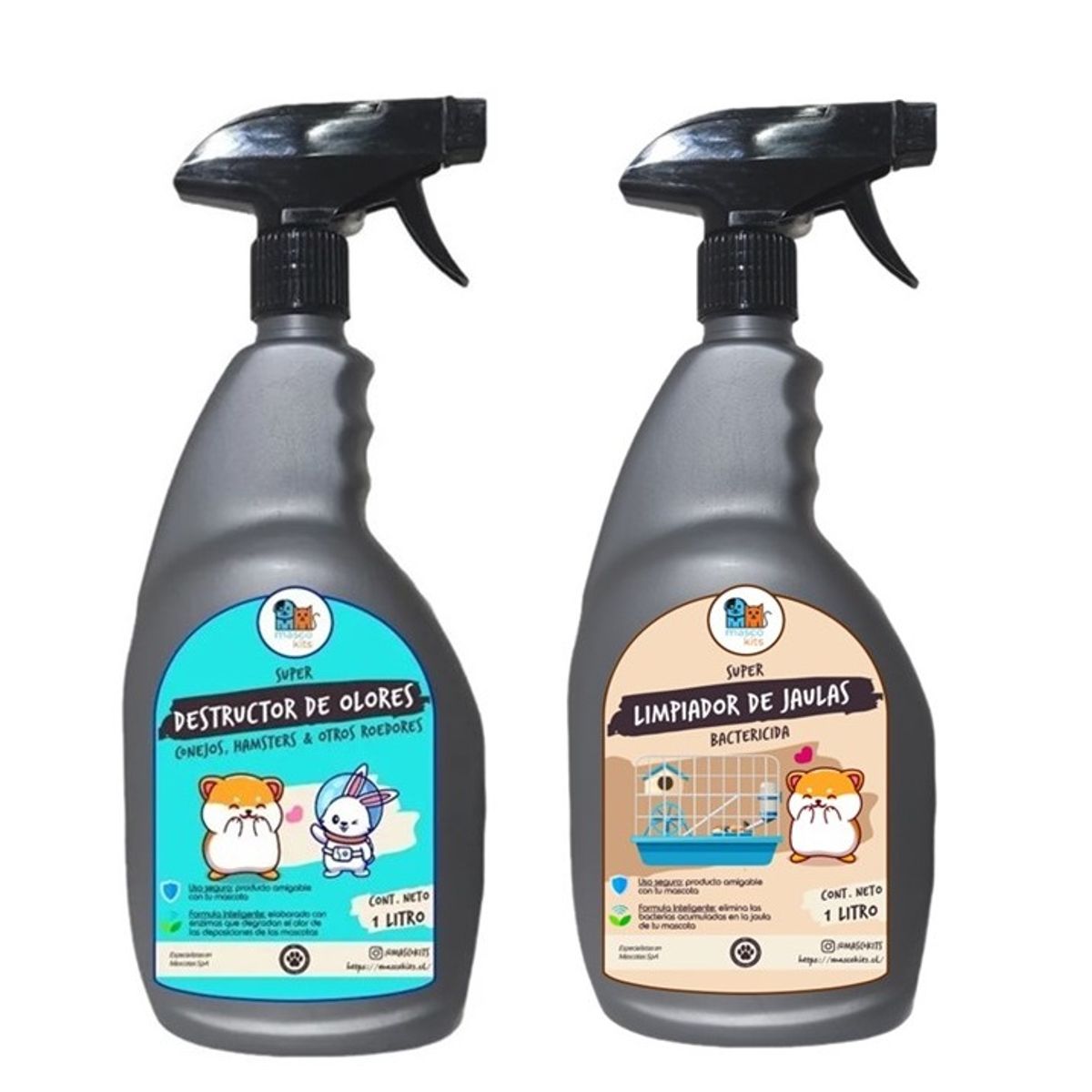 MASCOKITS - Kit Eliminador De Olores  Limpiador Hamster Cuy Conejo 1lt