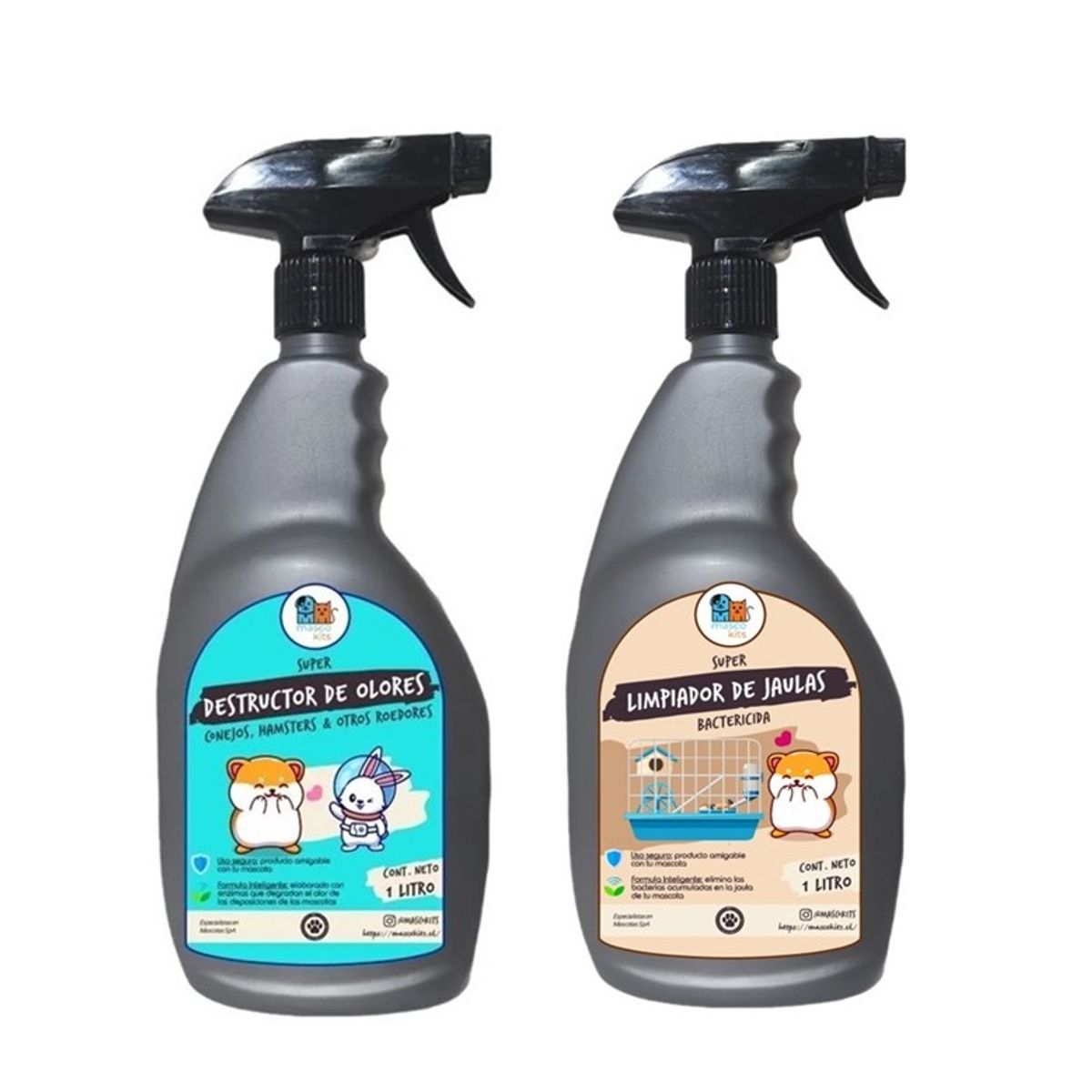 MASCOKITS - Kit Eliminador De Olores  Limpiador Hamster Cuy Conejo 1lt