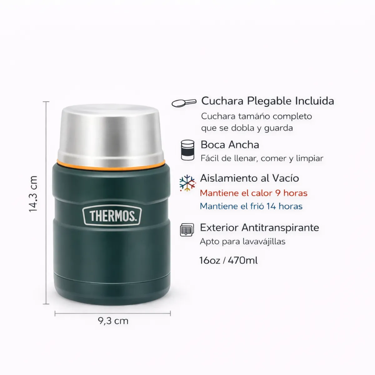 THERMOS - TERMO COMIDA ACERO INOX KING 470ML MATT GREEN