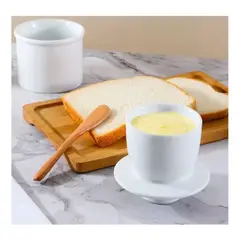 MUNDO MAGIA - Mantequillera Francesa De Cerámica Con Agua Color Blanco