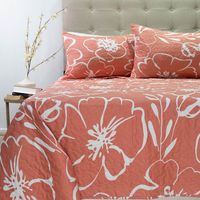 CUBRECAMA QUILT STITCHY ESTAMPADO FLOR CORAL 2 PLAZAS