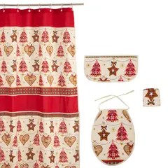 GENTILE - CORTINA DE BAÑO NAVIDAD 4 PIEZAS CRUDO ROJO