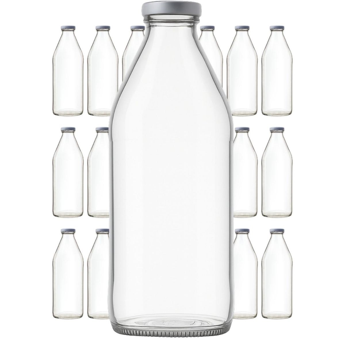 GENERICO - Botellas de Vidrio Lechera Jugos 1L 1000 ml c/Tapa - Pack 20