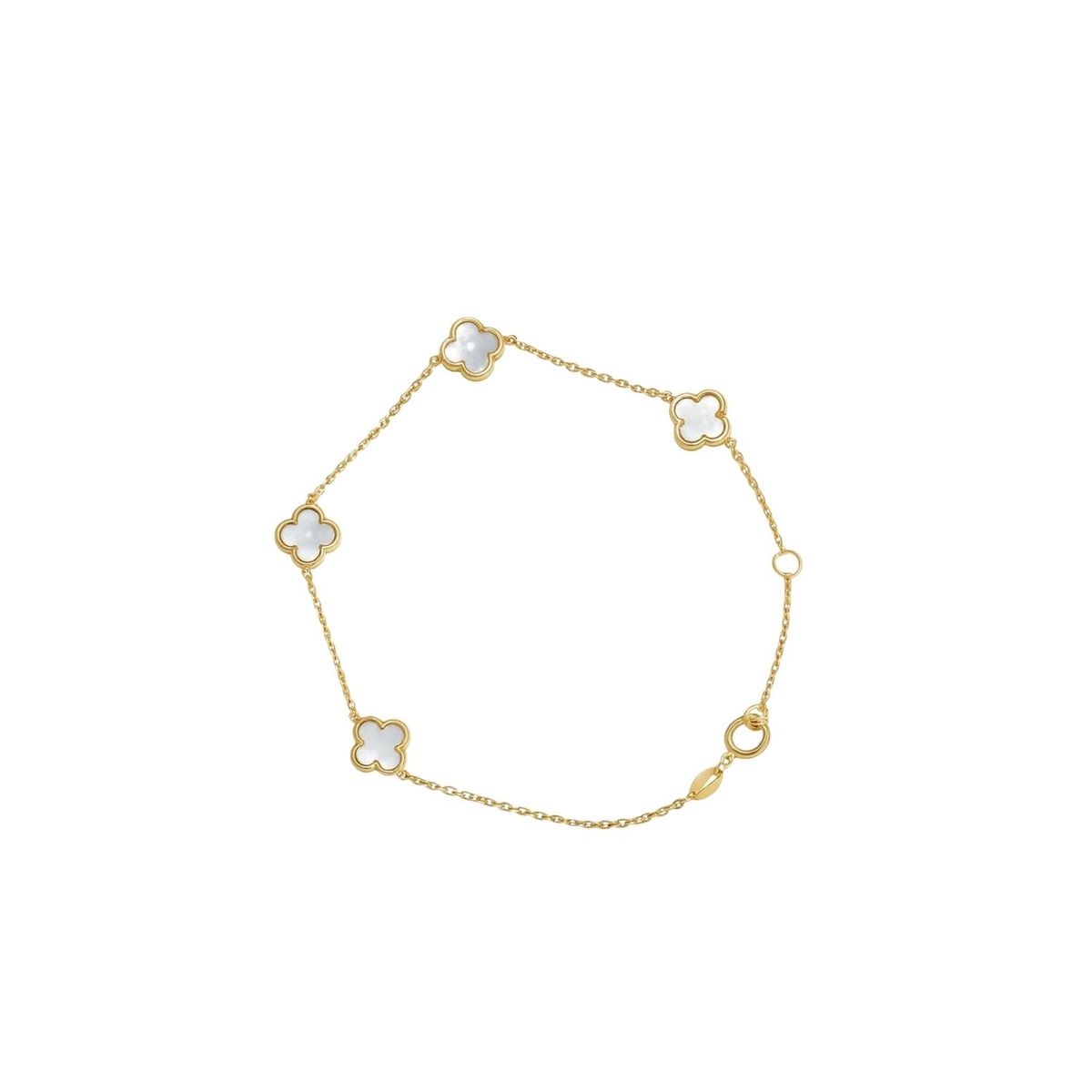 JB JOYAS BARON - Pulsera Oro Amarillo 18kt Cinco Trébol Nacar