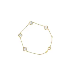 JB JOYAS BARON - Pulsera Oro Amarillo 18kt Cinco Trébol Nacar