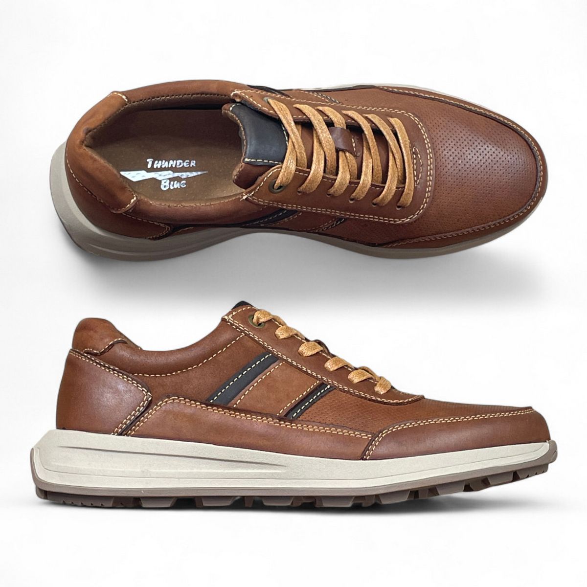 CARBIN - Zapatillas Hombre Cuero Premium Casual Elegante Marrón Confort