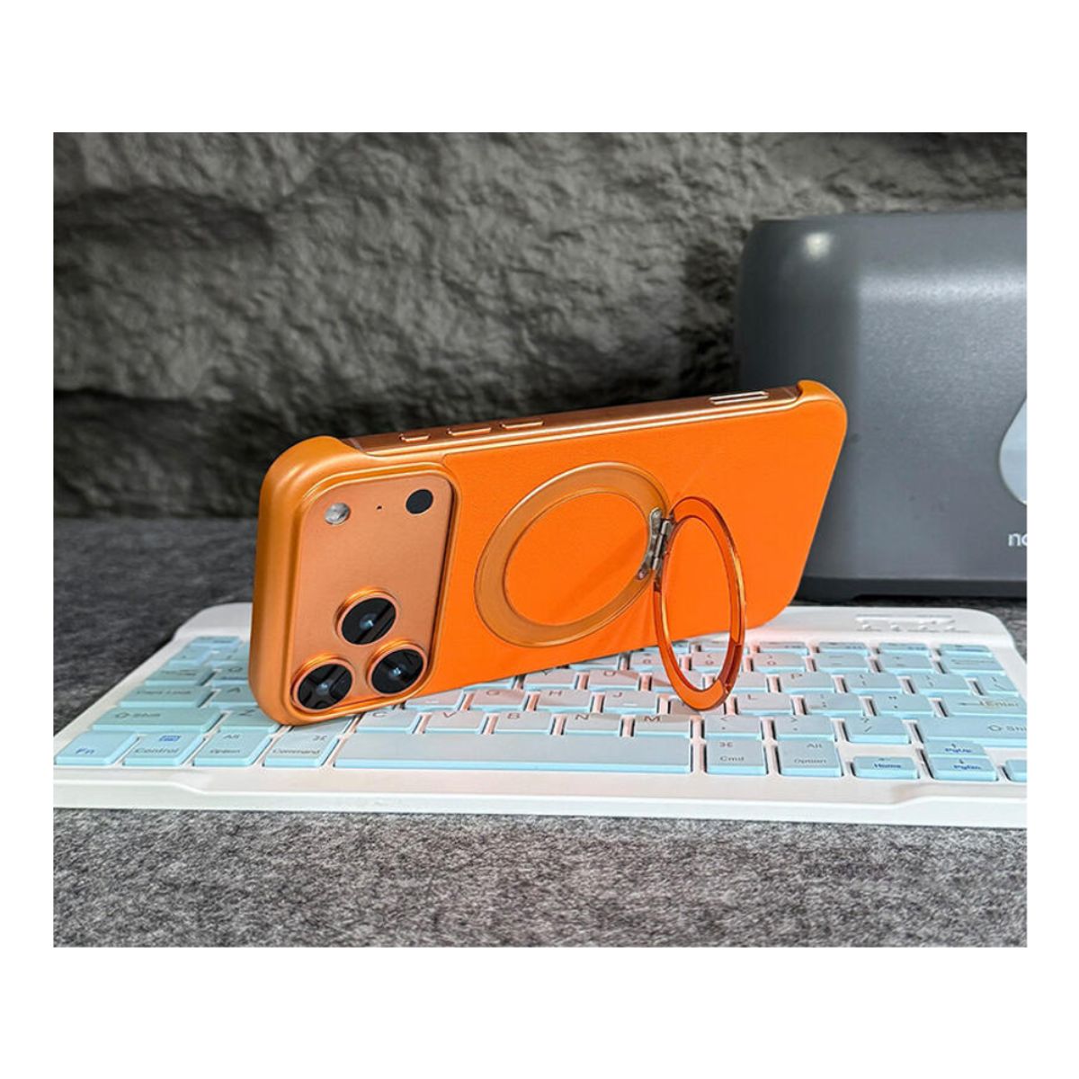 GENERICO - Carcasa para iphone 17 de Cuero Con soporte Magsafe - Titanium Gris