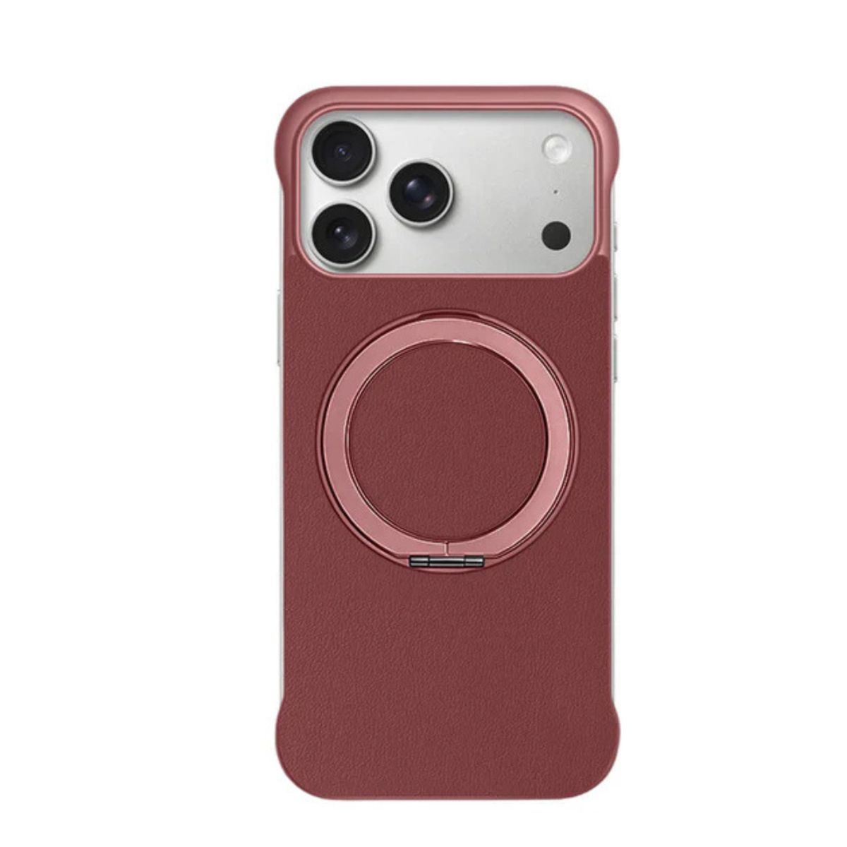GENERICO - Carcasa para iphone 17 de Cuero Con soporte Magnético - Vinotinto