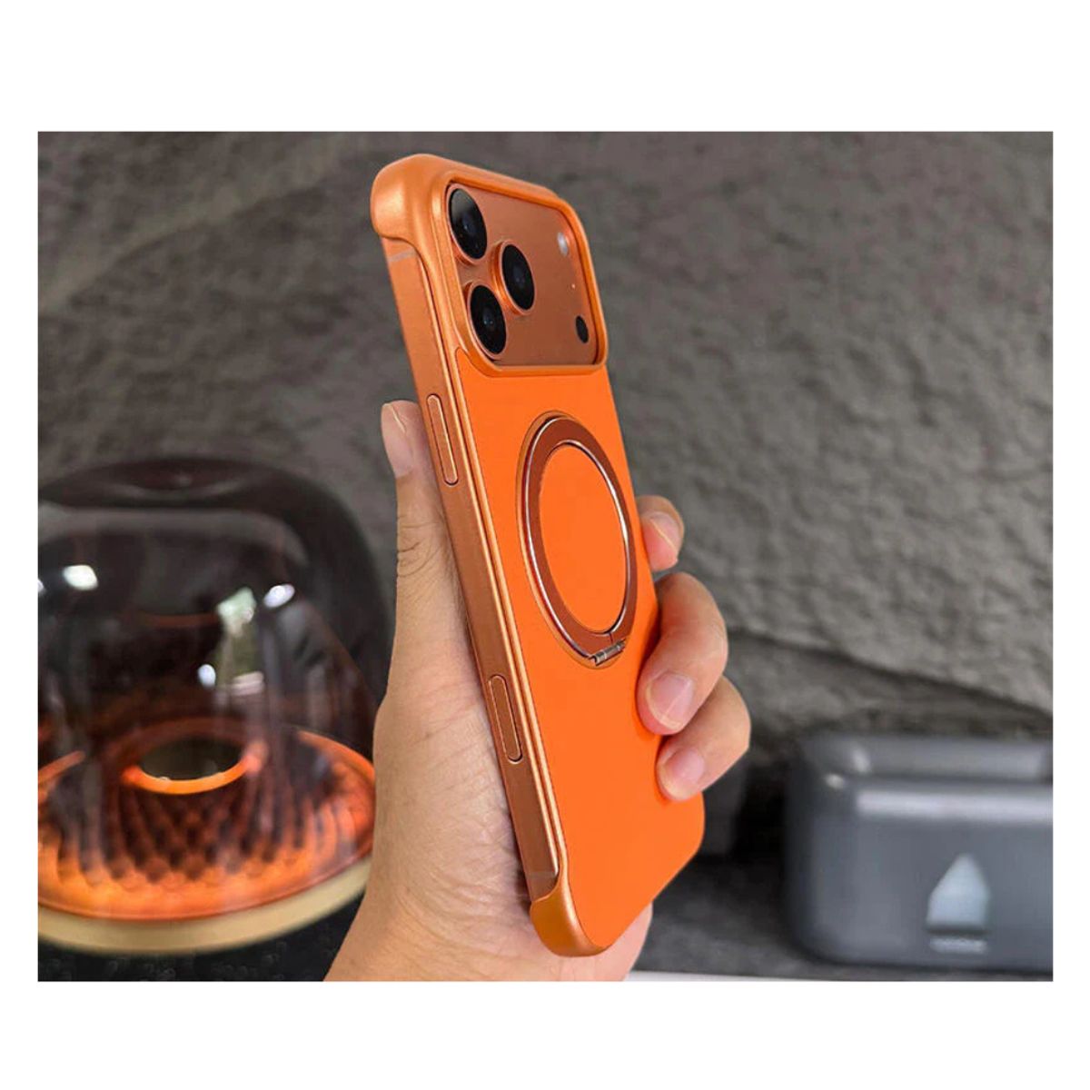 GENERICO - Carcasa para iphone 17 de Cuero Con soporte Magnético - Vinotinto