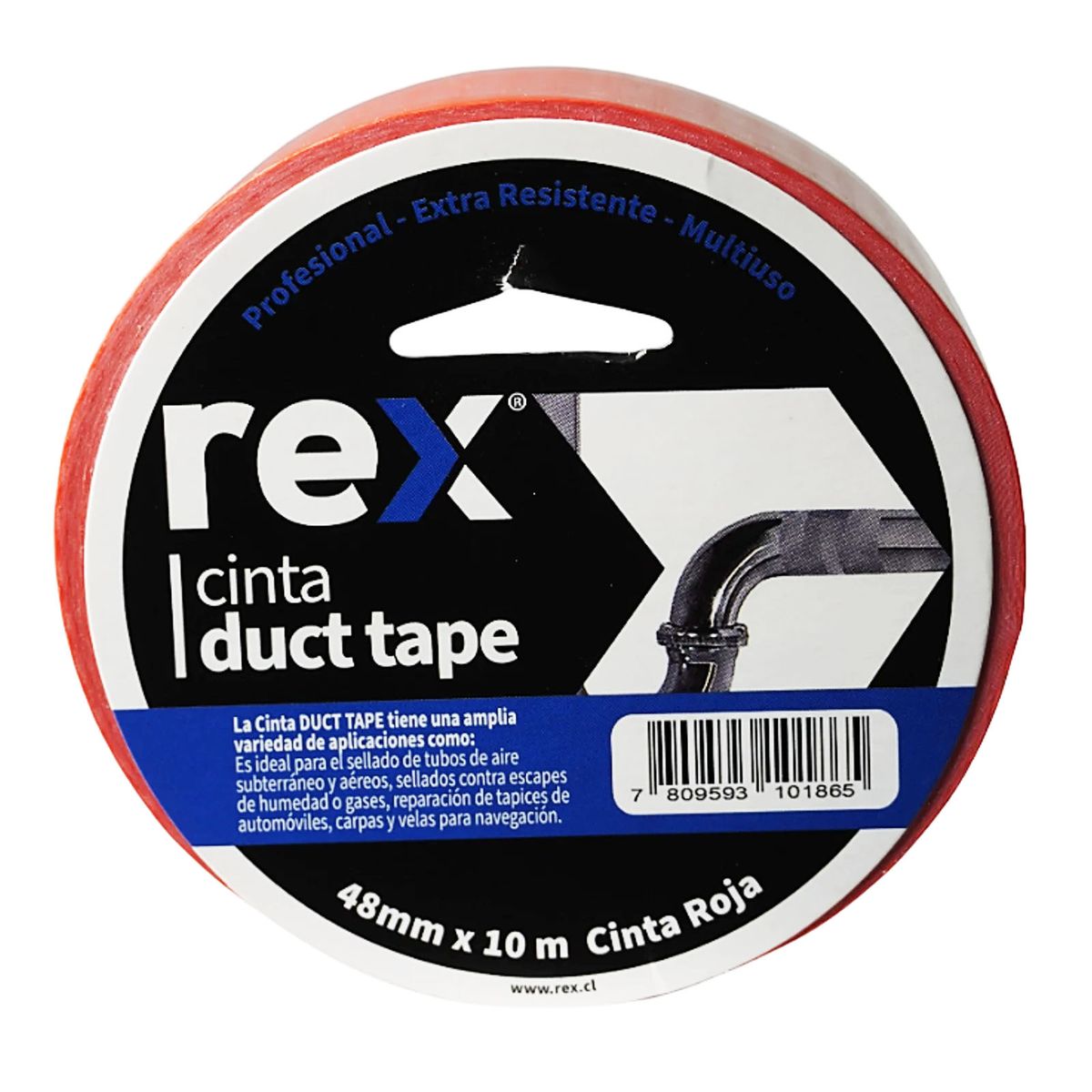 REX - Cinta Adhesiva Duct Tape 48mm x 10m Rojo